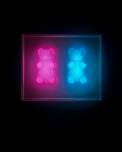 2 Glow-In-The-Dark Jumbo Gummy Bear Iridescent Wall Artwork Sculpture Statement Piece