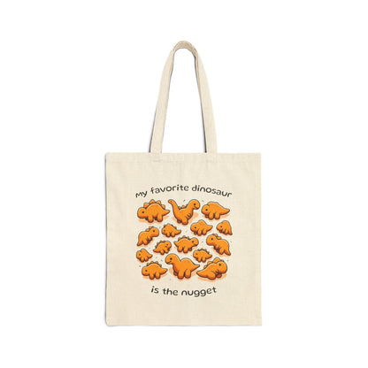 Dinosaur Nugget Tote Bag — "My Favorite Dinosaur Is the Nugget" Cotton Canvas Grocery Tote