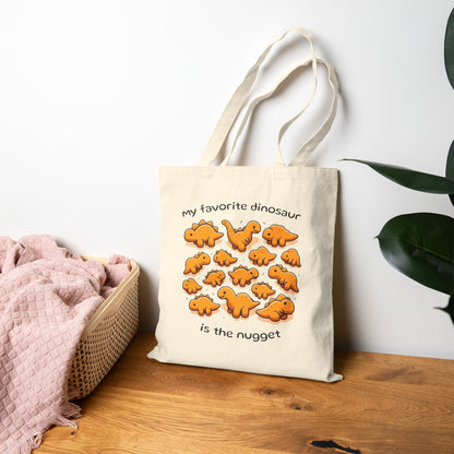 Dinosaur Nugget Tote Bag — "My Favorite Dinosaur Is the Nugget" Cotton Canvas Grocery Tote