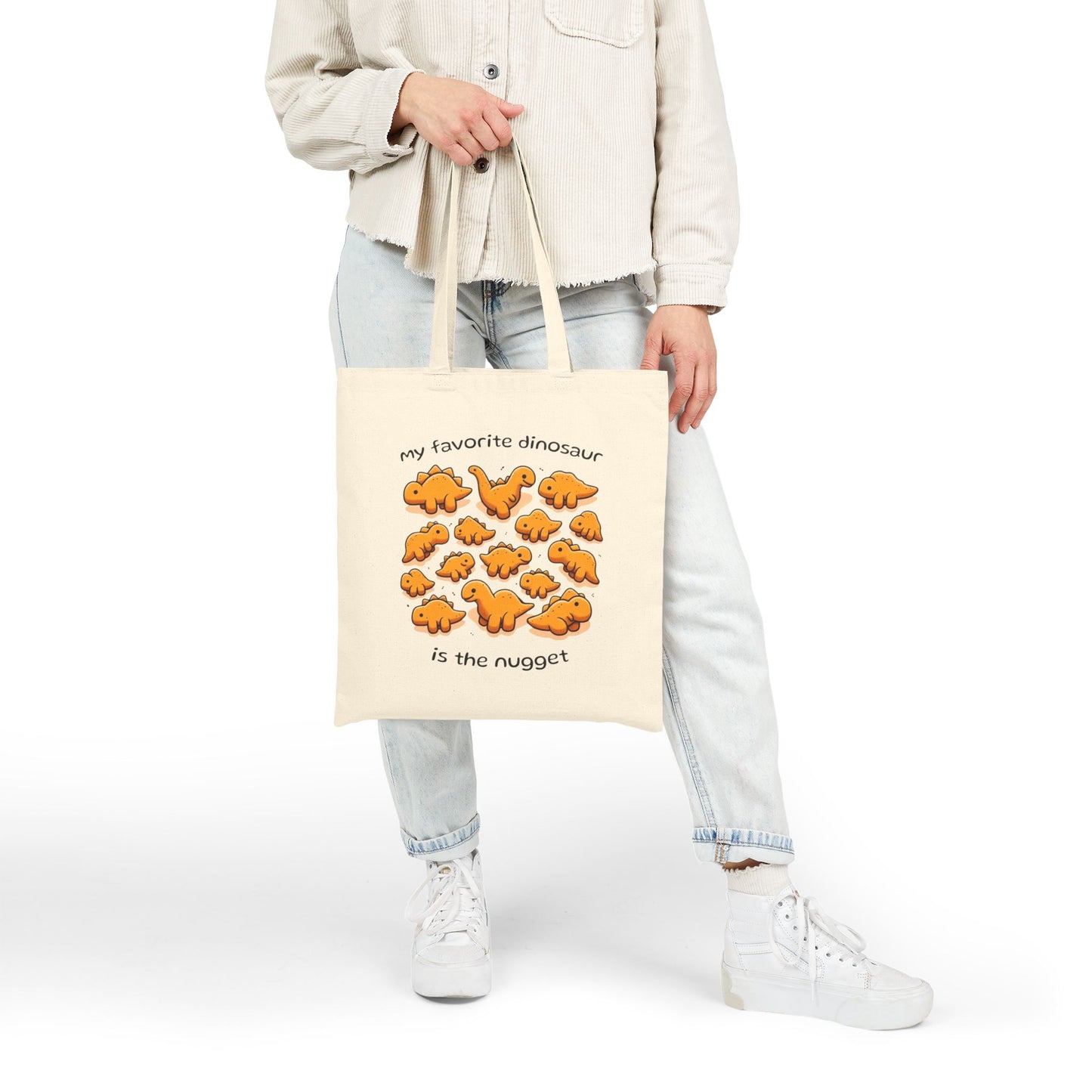 Dinosaur Nugget Tote Bag — "My Favorite Dinosaur Is the Nugget" Cotton Canvas Grocery Tote