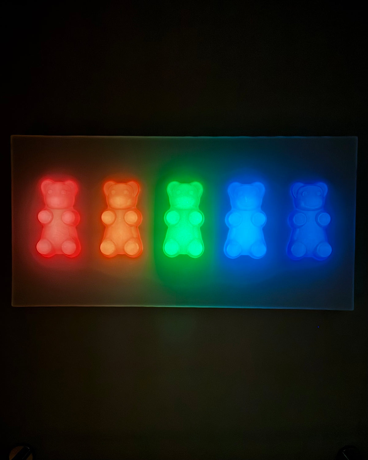 5 Glow-In-The-Dark Jumbo Gummy Bear Wall Artwork Sculpture Statement Piece