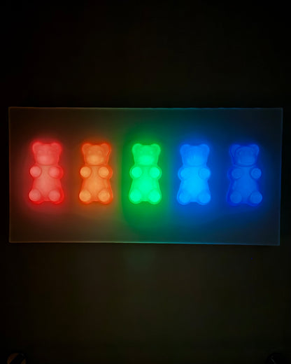 5 Glow-In-The-Dark Jumbo Gummy Bear Wall Artwork Sculpture Statement Piece