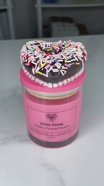 Double Frosted Donut Decorated Candle